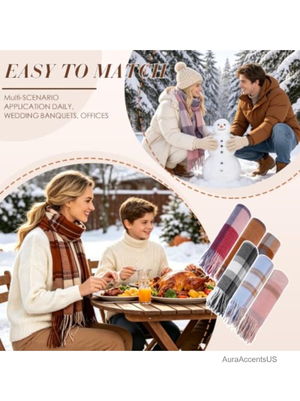 Women's Plaid Winter Scarf Shawl Wrap with Tassels, 100% Polyester, Lightweight - Picture 3 of 6